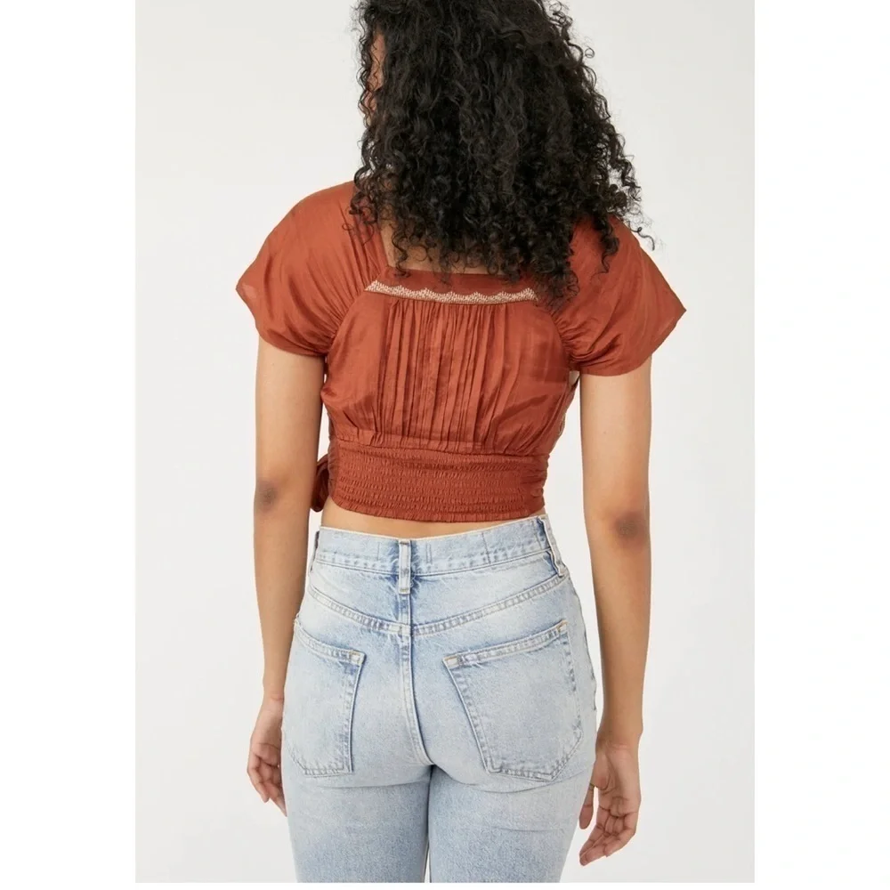 Free People Sahara Embroidered Top In Rust Combo Size XS